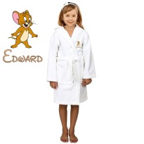 Brown Mouse Cartoon Design & Custom Name Embroidery on Kids Hooded Bathrobe